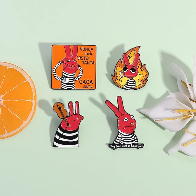 Cartoon Angry Red Rabbit Enamel Pins - Anime Prison Bunny Brooch Lapel Badge Gift