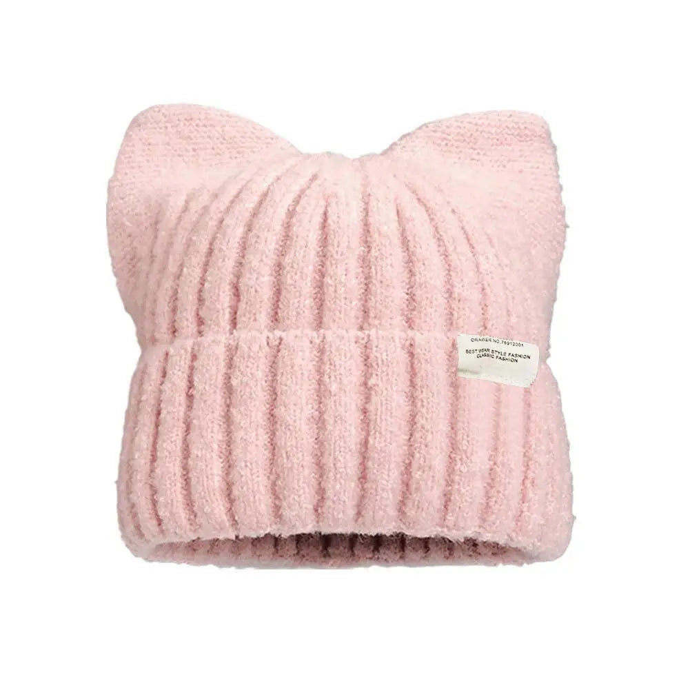 Cat Ear Knit Beanie Winter Hat - Warm Windproof Thick Cap for Women and Girls