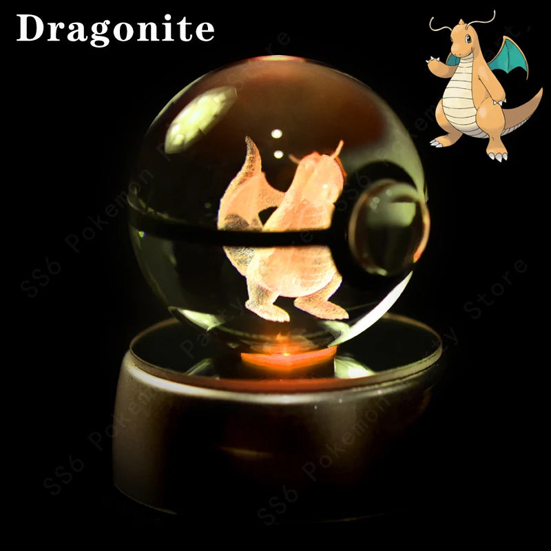 Pokemon 3D Crystal Ball Night Light - Glass Pokeball LED Lamp with Pikachu, Mewtwo & Gengar