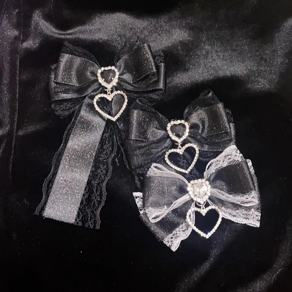 Y2K Gothic Harajuku Lace Bow Hair Clips – Lolita Double Ponytail Hairpins & DIY Bag Decor for Girls