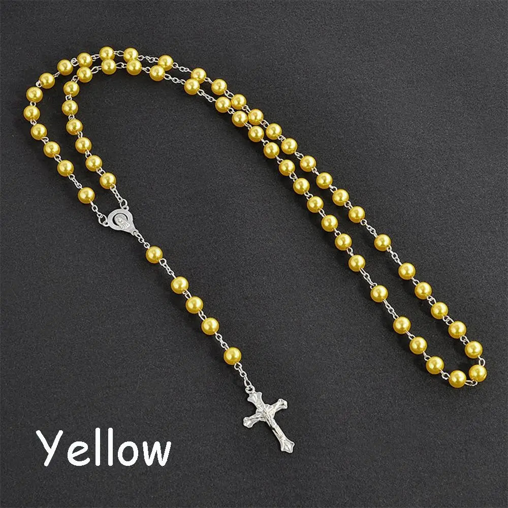 Rosary Bead Cross Necklace Vintage Virgin Mary Pendant Gothic Catholic Jewelry