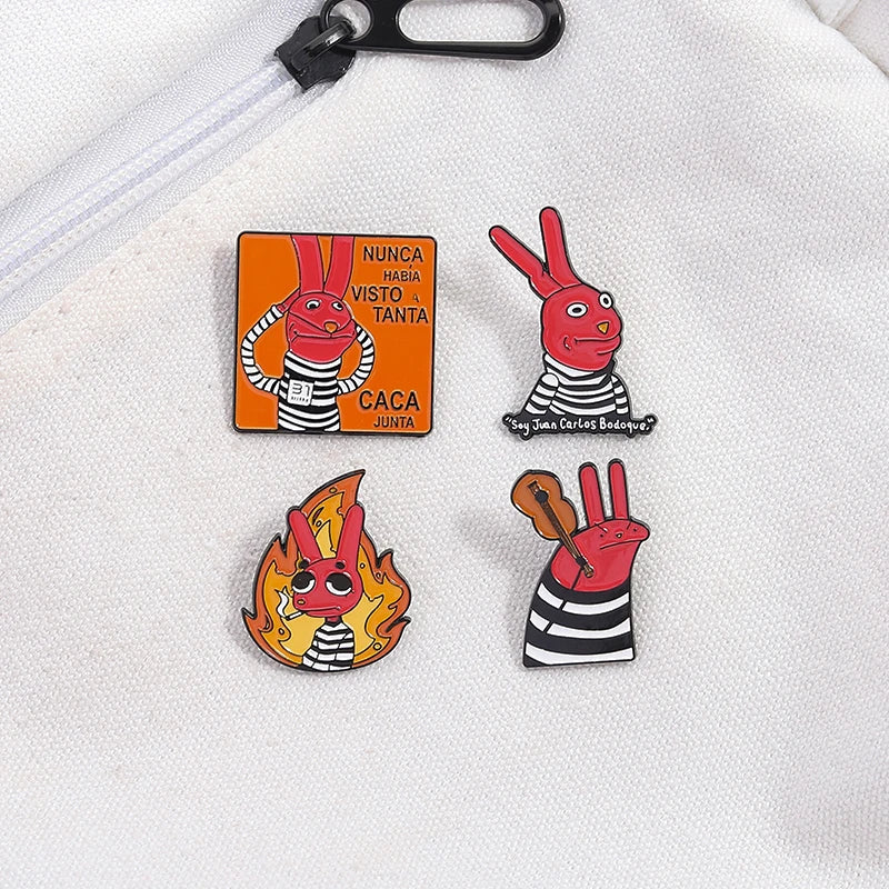Cartoon Angry Red Rabbit Enamel Pins - Anime Prison Bunny Brooch Lapel Badge Gift