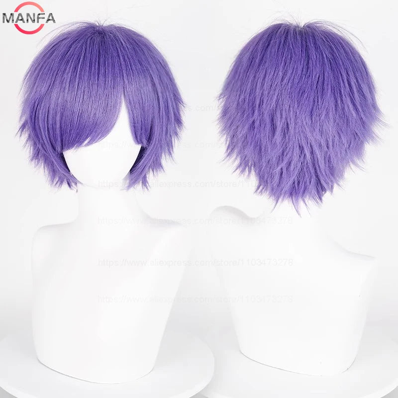 Short Straight Anime Cosplay Wig – 30cm Heat Resistant Synthetic Hair in Solid & Mixed Colors for Men and Women