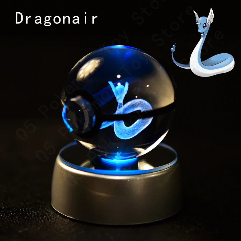 Pokemon 3D Crystal Ball Night Light - Glass Pokeball LED Lamp with Pikachu, Mewtwo & Gengar