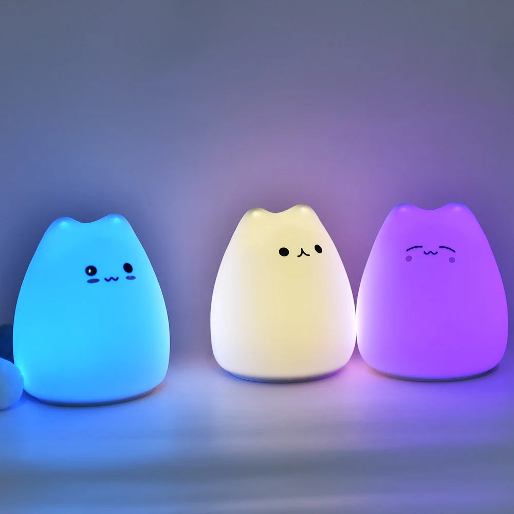 Soft Silicone Cat Night Light – 7-Color Touch Sensor LED Lamp for Kids & Baby Bedrooms