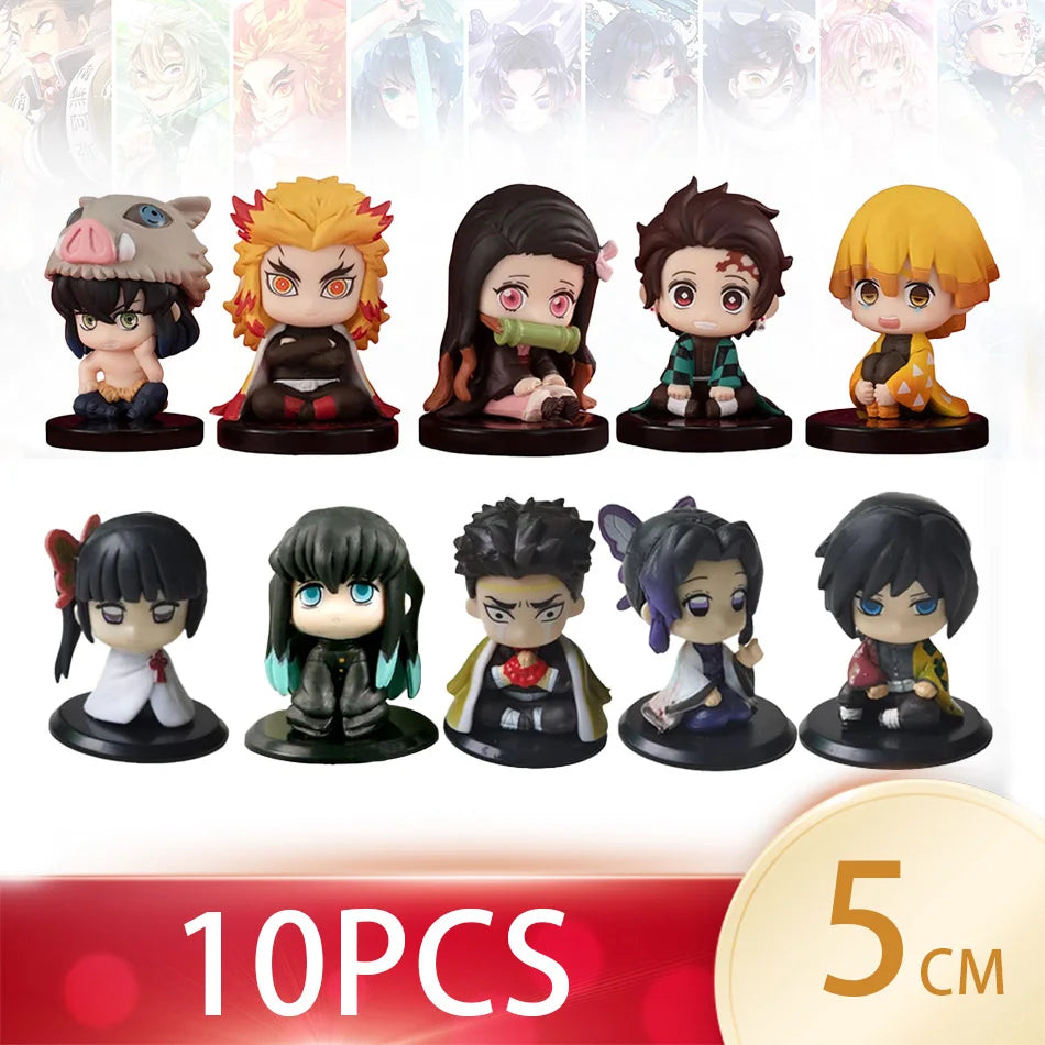 Q Version Demon Slayer Sitting Ghost Doll Figure - Tanjiro Nezuko Inosuke Zenitsu Anime Model Toy