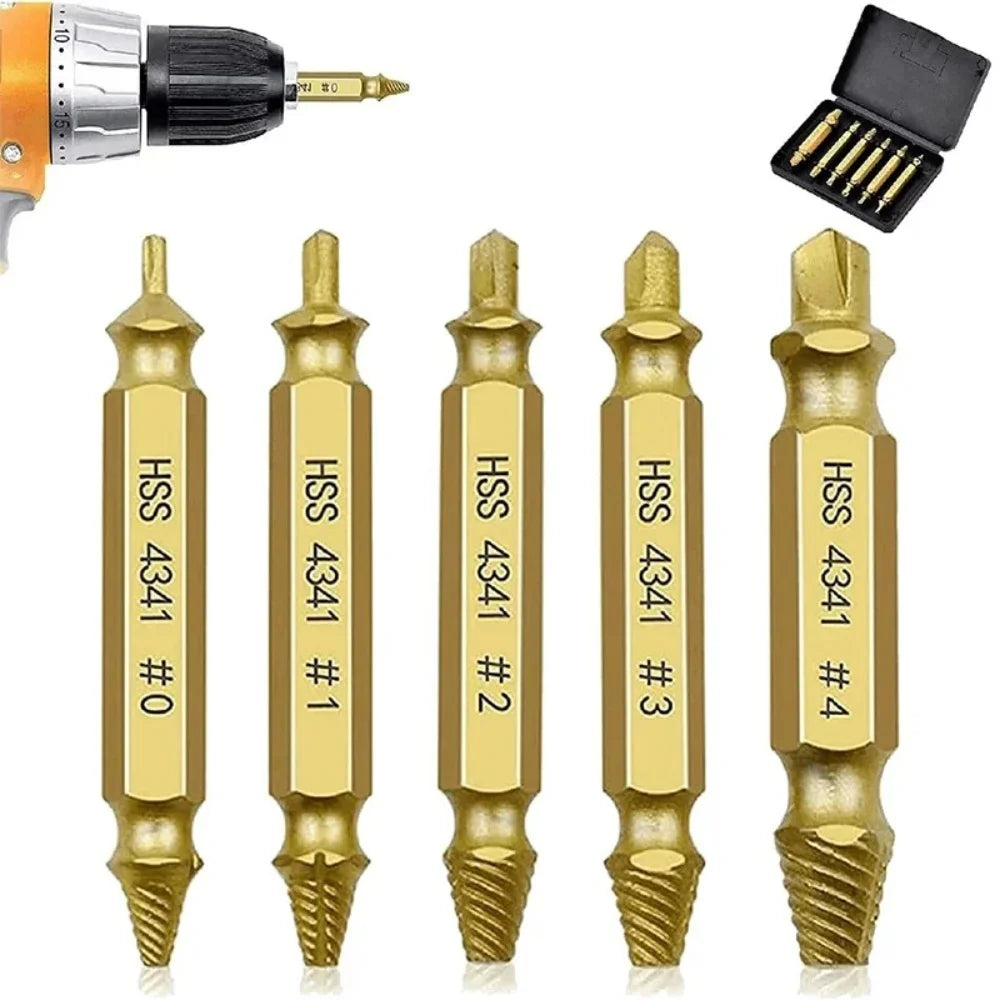 Screw Extractor Set, 6pc Double Headed HSS Broken Bolt Remover Kit