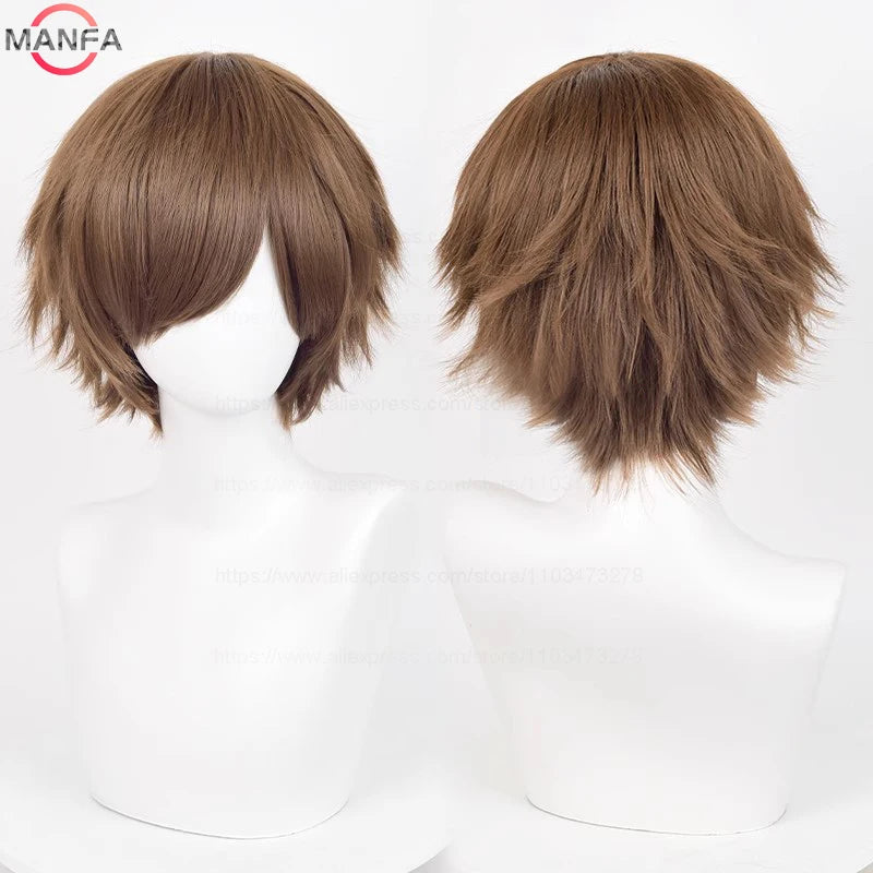Short Straight Anime Cosplay Wig – 30cm Heat Resistant Synthetic Hair in Solid & Mixed Colors for Men and Women