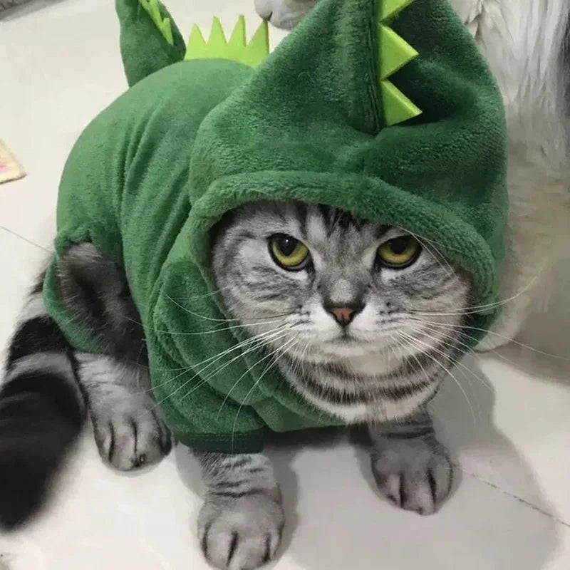 Dinosaur Costume Hoodie for Cats & Small Dogs – Cozy Fleece Halloween Sweater