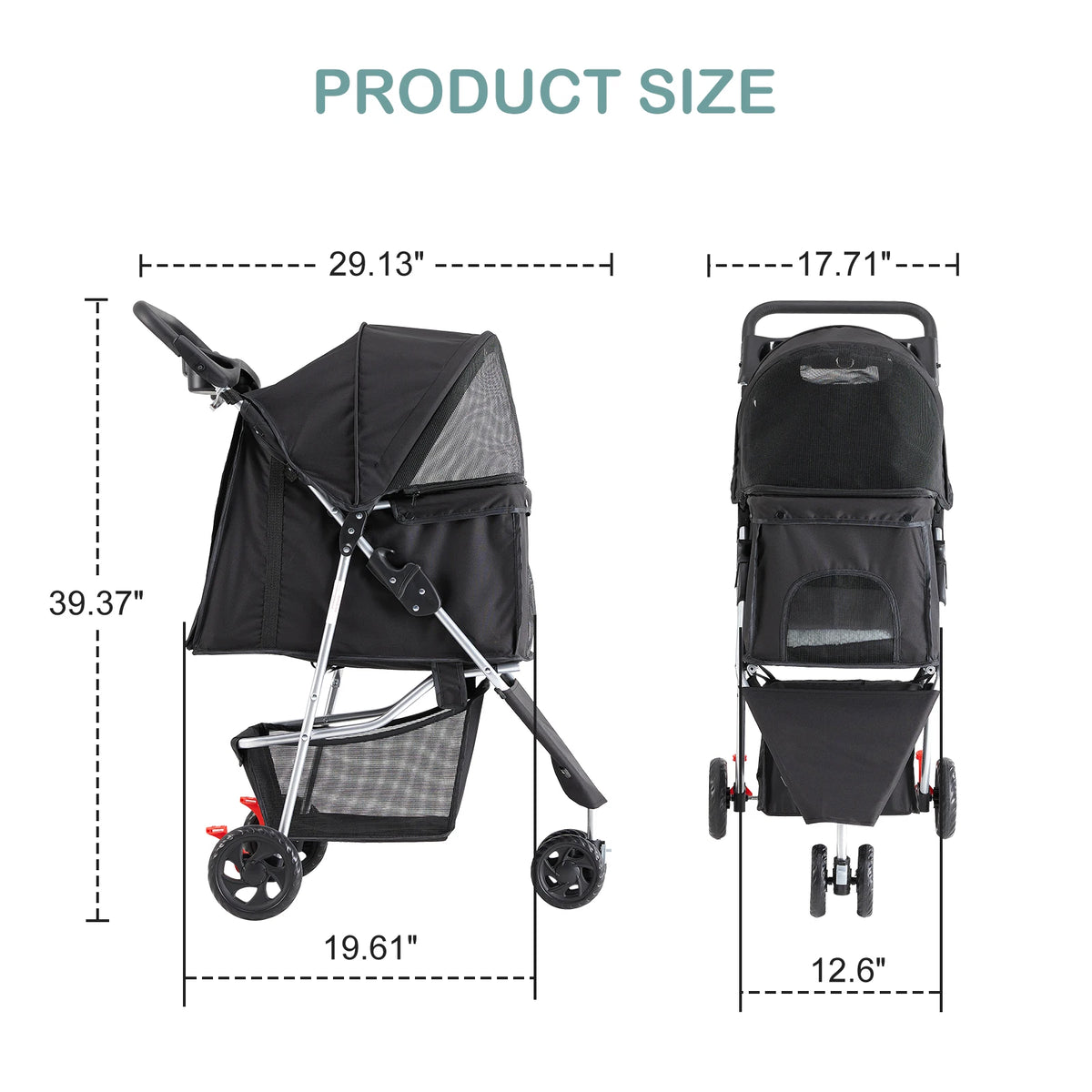 3-Wheel Foldable Pet Stroller – Lightweight Dog & Cat Carrier with Mesh Windows, Storage Basket & Cup Holder