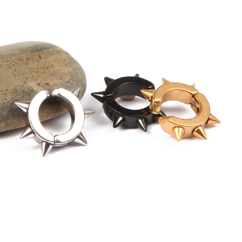 Punk Spiky Thorn Stud Earrings, Stainless Steel Gothic Unisex Jewelry