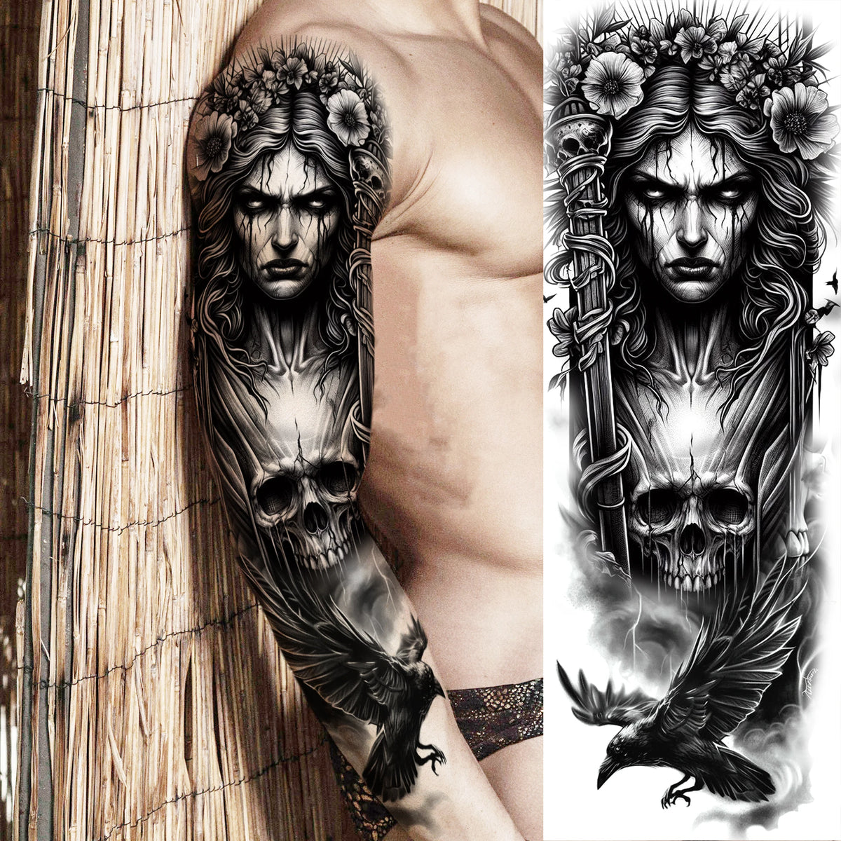 Full Arm Temporary Tattoo Sleeve, Waterproof Realistic Fake Tattoos for Men and Women