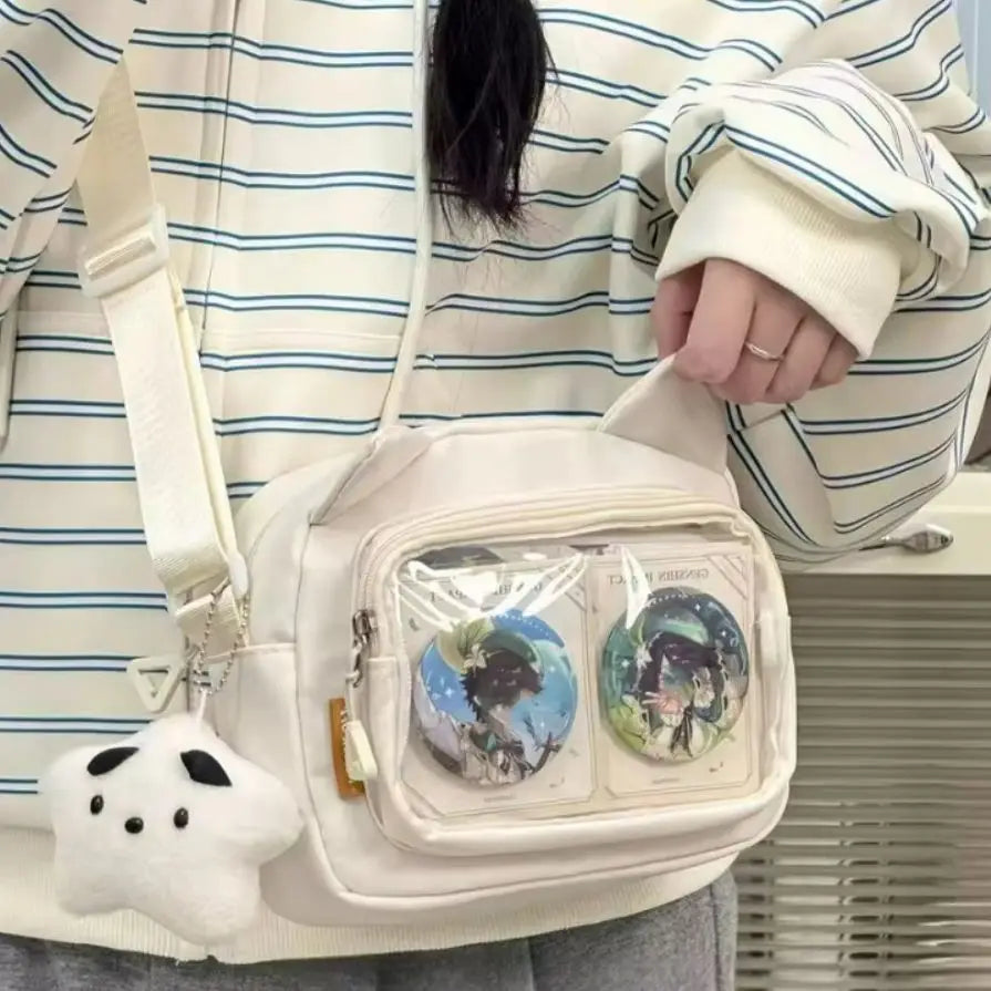 Y2K Clear Ita Crossbody Bag, Transparent Cartoon Doll Display Phone Bag