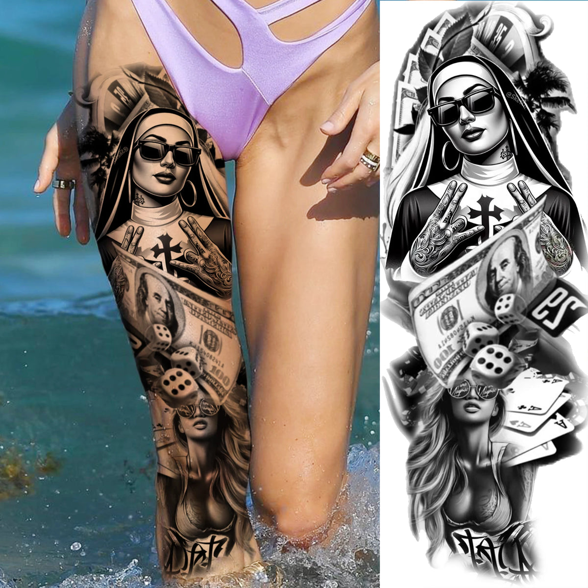 Full Arm Temporary Tattoo Sleeve, Waterproof Realistic Fake Tattoos for Men and Women
