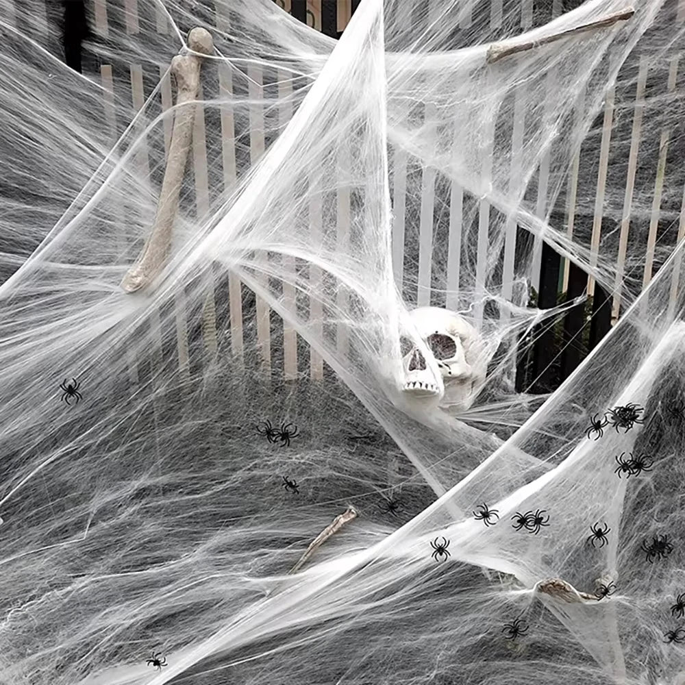 Halloween Spider Web Decoration Stretchy Cobweb with Spiders Gothic Haunted House Decor