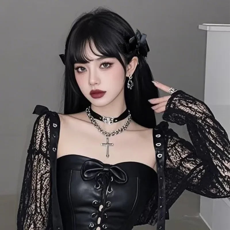 Gothic Dark Style Bowknot Hair Clips – 4pcs Lolita Dressing Bow Barrettes for Girls