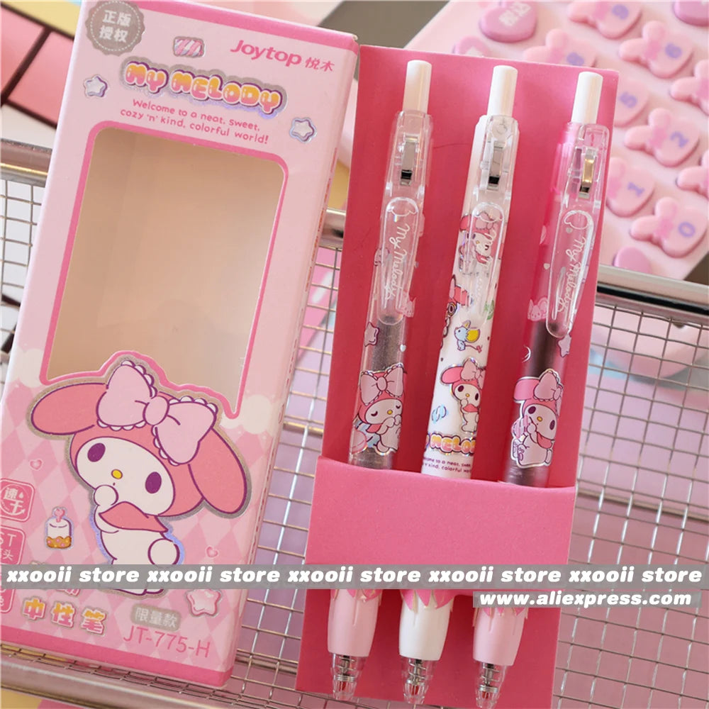 Sanrio Gel Pens 3-Pack – Kawaii Hello Kitty, Kuromi & Cinnamoroll 0.5mm Black Ink Pens