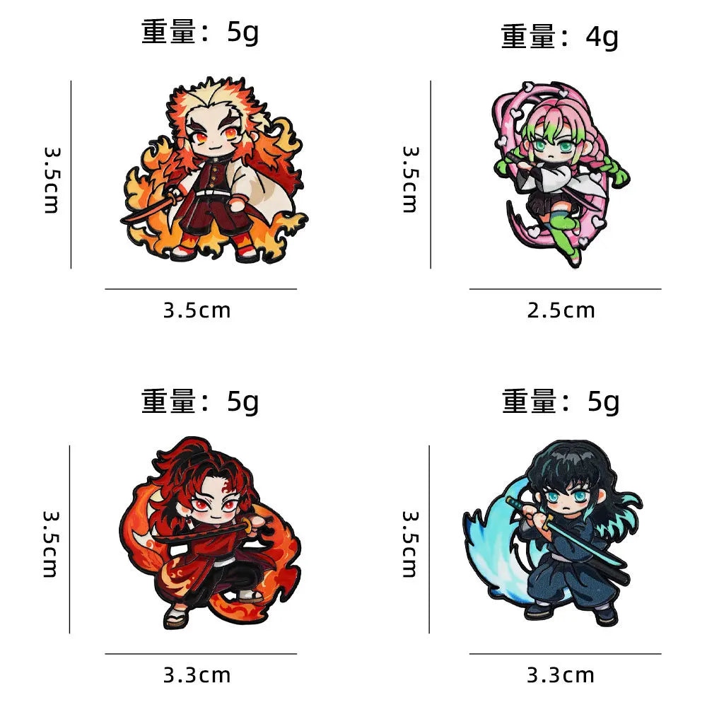 Demon Slayer Enamel Pins Set 4pcs Rengoku Anime Cartoon Jewelry Brooch Accessory