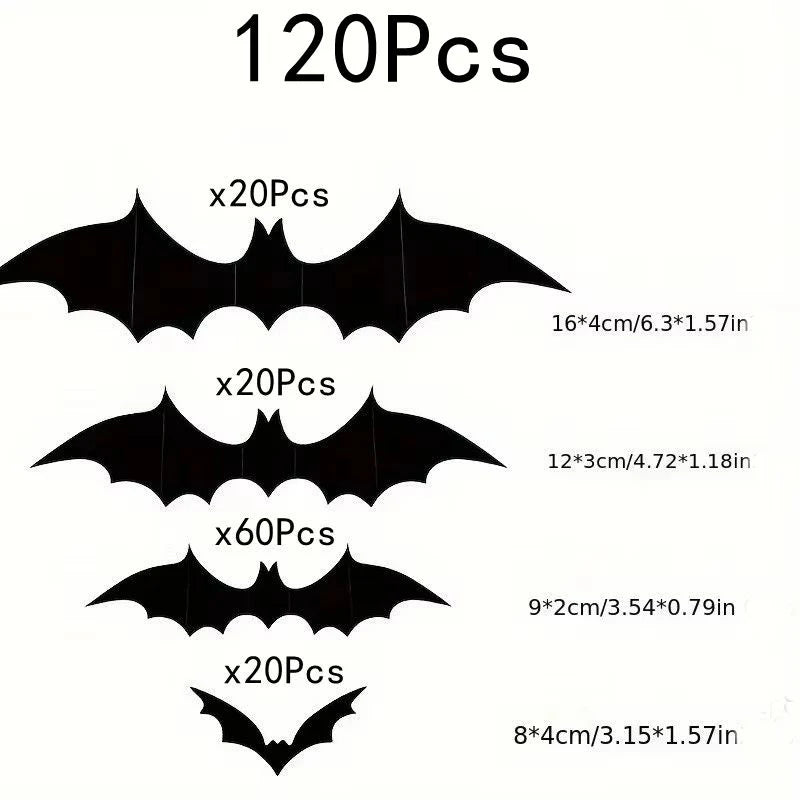 Halloween 3D Black Bat Wall Stickers 12-Piece Set for Home Window Party Decor