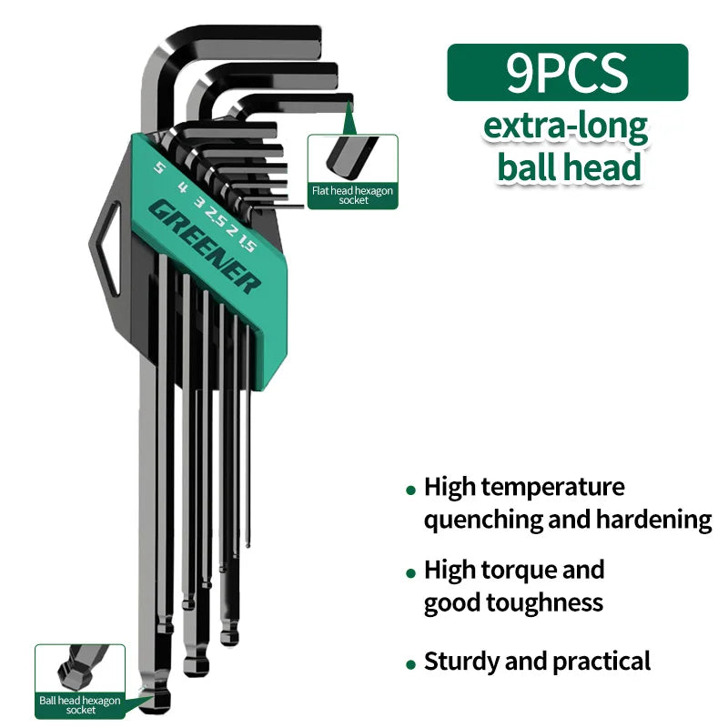 GREENERY L-Type Hex Key Set - High-Strength Metric Allen Wrench for Socket Screws