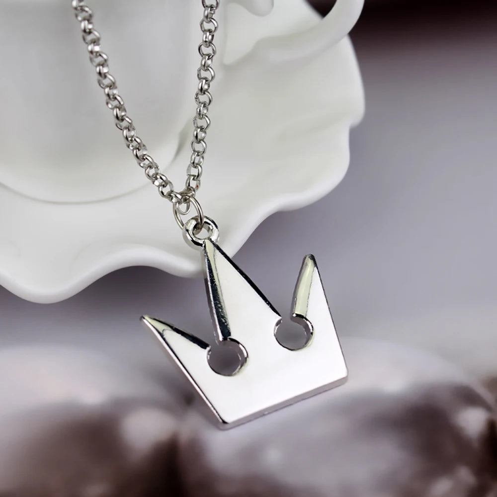 Kingdom Hearts Sora Key Blade Chain Pendant Necklace - Crown Charm Choker for Cosplay & Gaming Fans