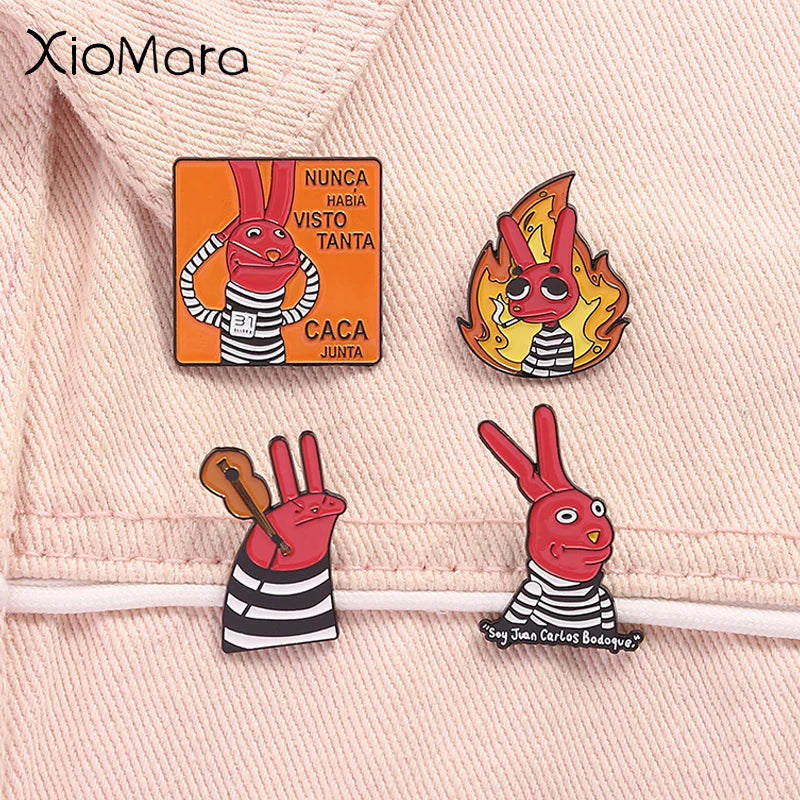 Cartoon Angry Red Rabbit Enamel Pins - Anime Prison Bunny Brooch Lapel Badge Gift