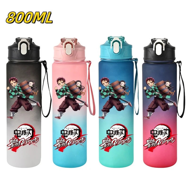 800ml Demon Slayer Water Bottle with Straw, Tanjiro Nezuko Anime Sports Cup