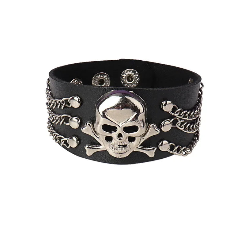 90s Heart Gothic Spike Bracelet – Adjustable Black Studded Faux Leather Punk Rock Wristband