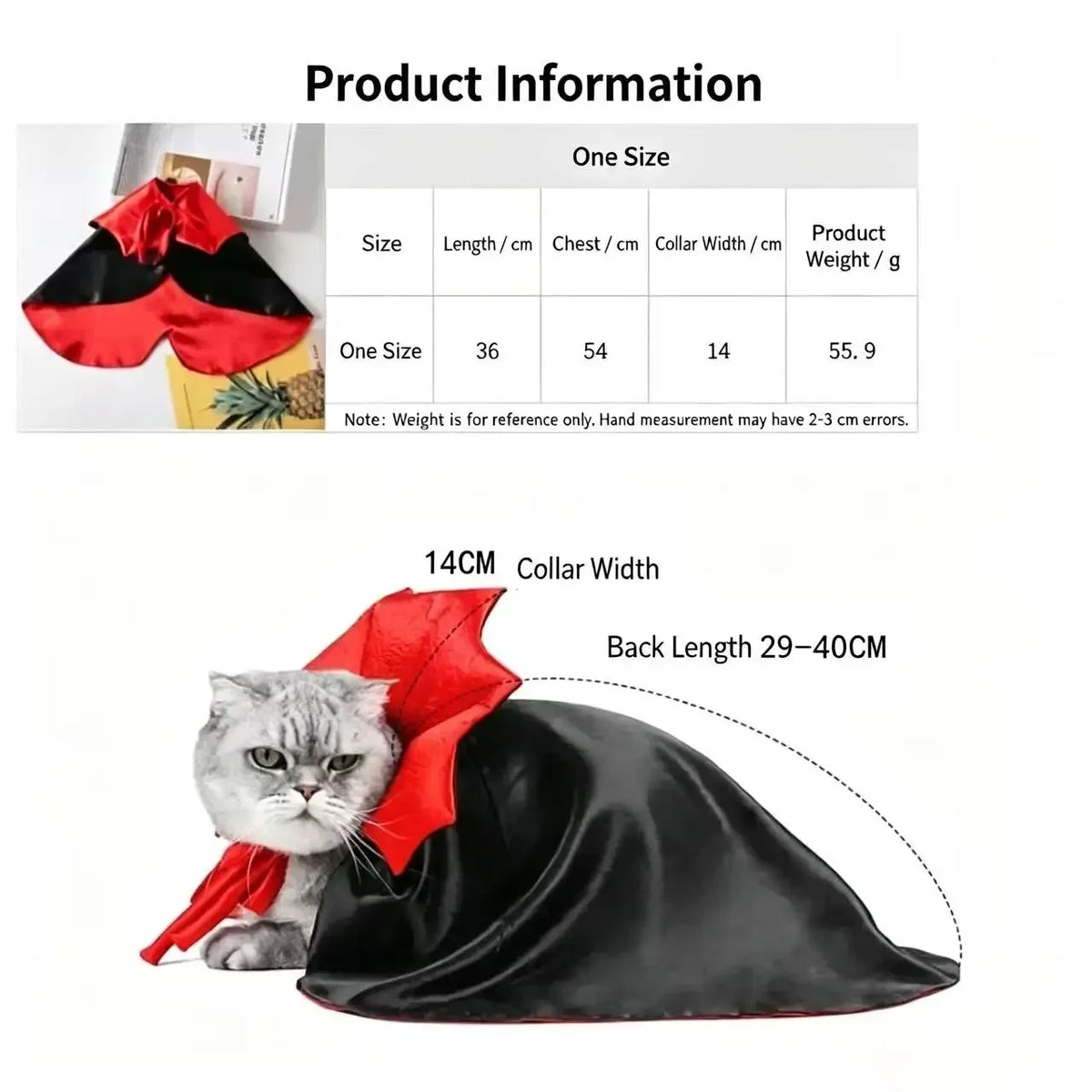 Vampire Cape Pet Costume – Halloween Cloak for Cats and Small Dogs