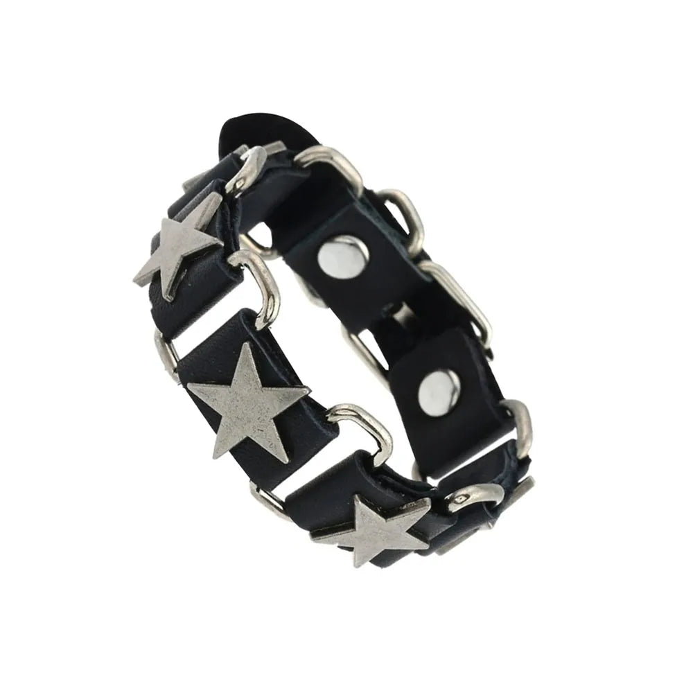 Punk Dark PU Leather Layered Wrap Bracelet for Women and Men – Gothic Chain Hip Hop Rock Jewelry