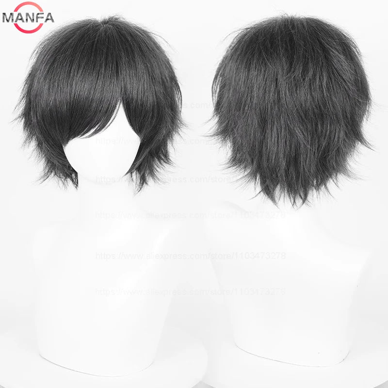 Short Straight Anime Cosplay Wig – 30cm Heat Resistant Synthetic Hair in Solid & Mixed Colors for Men and Women