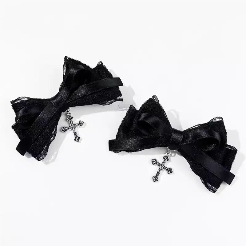 Gothic Dark Style Bowknot Hair Clips – 4pcs Lolita Dressing Bow Barrettes for Girls