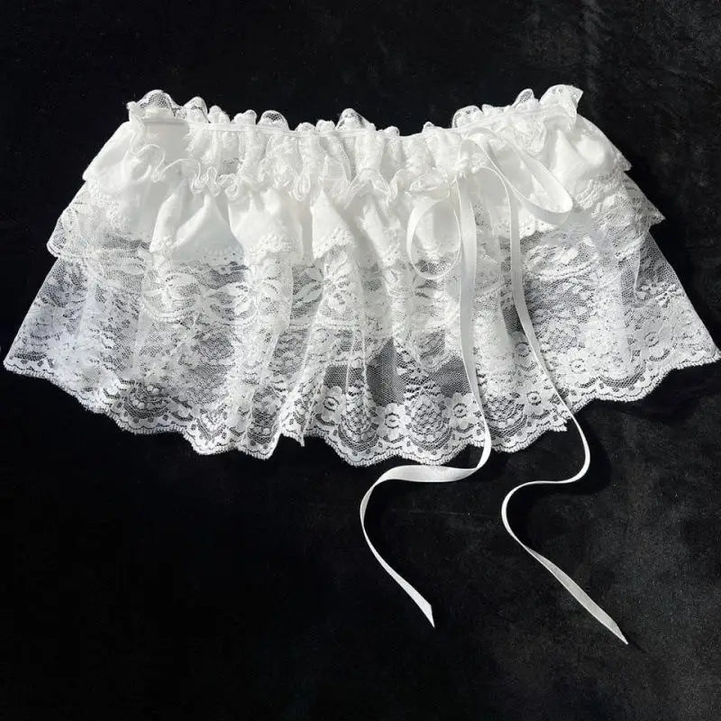 Y2K Lace Mini Layered Skirt, Coquette Tiered Denim-Look Skirt for Women