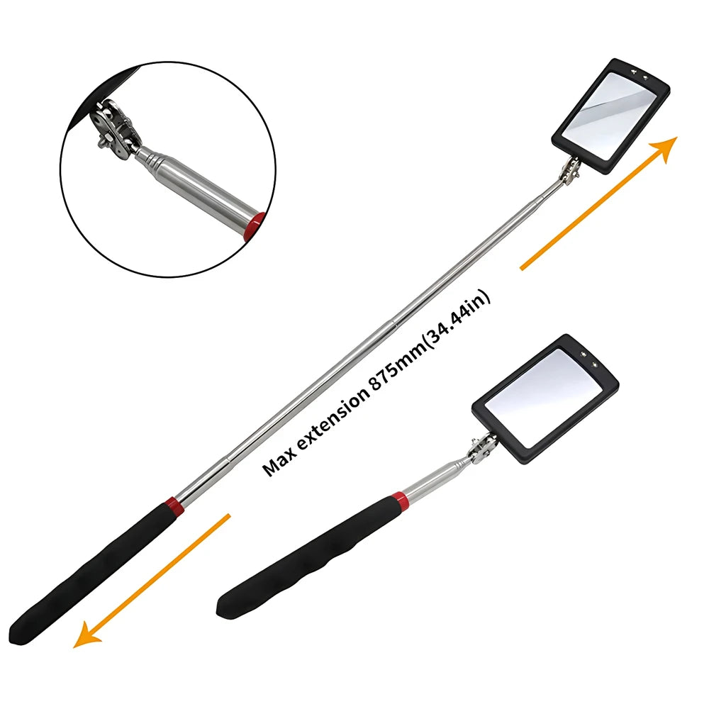 Telescoping Inspection Mirror with LED Light – 360° Swivel Mechanic Pickup Tool