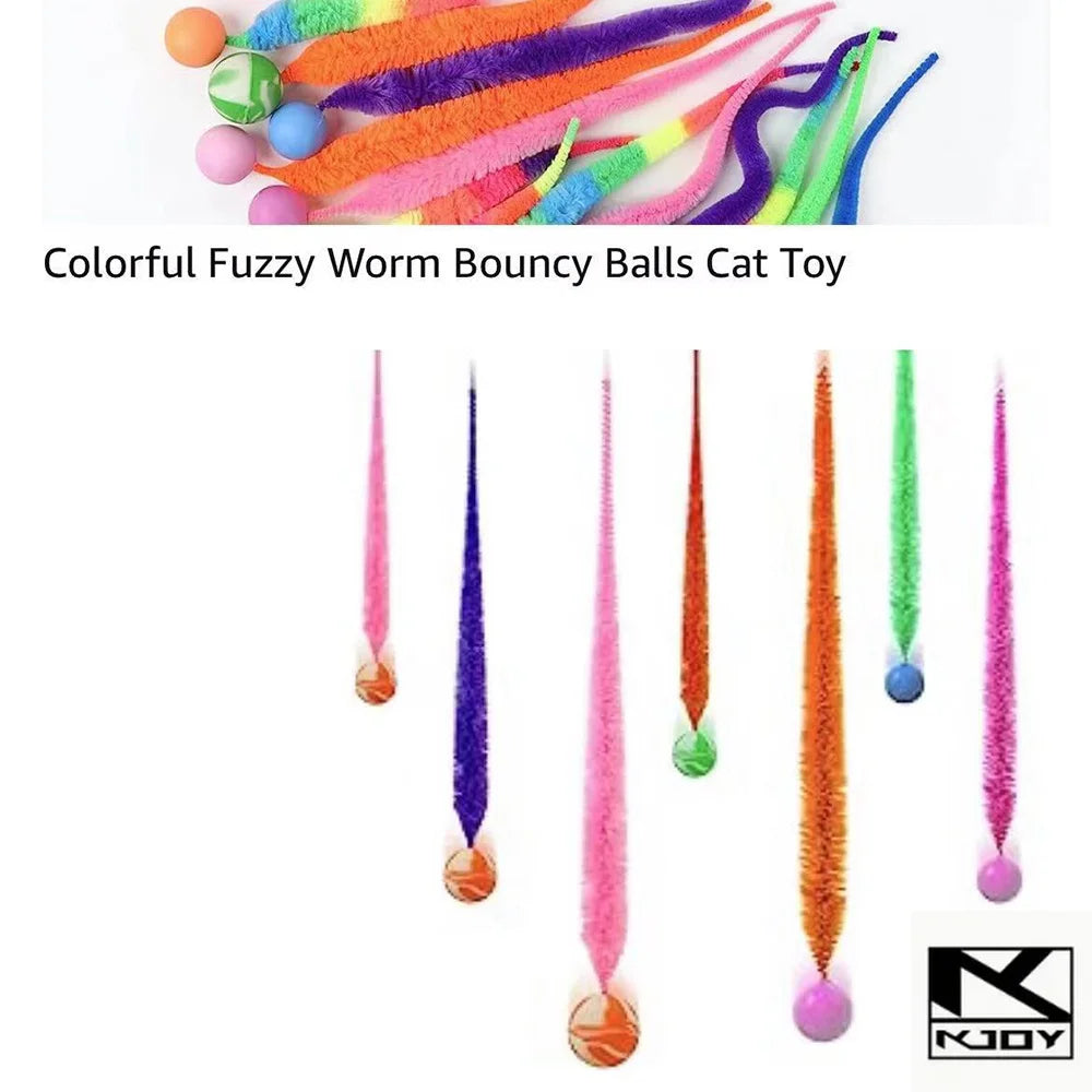 Caterpillar Bouncing Ball Cat Toy, Rainbow Plush Interactive Kitten Chase Toys