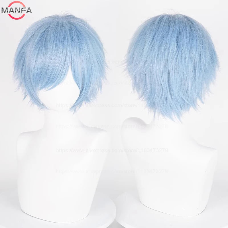 Short Straight Anime Cosplay Wig – 30cm Heat Resistant Synthetic Hair in Solid & Mixed Colors for Men and Women