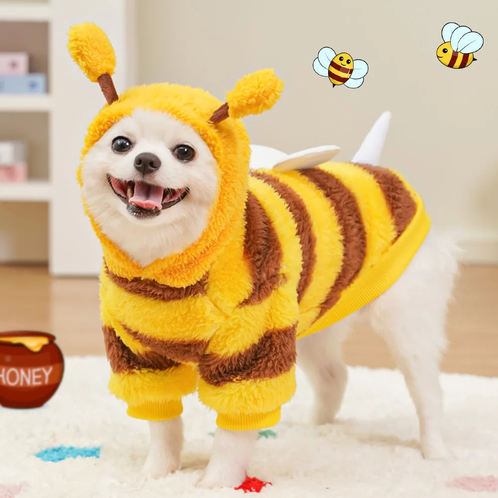 Dinosaur Bee Pet Jumpsuit for Cats & Small Dogs – Plush 4-Leg Winter Costume