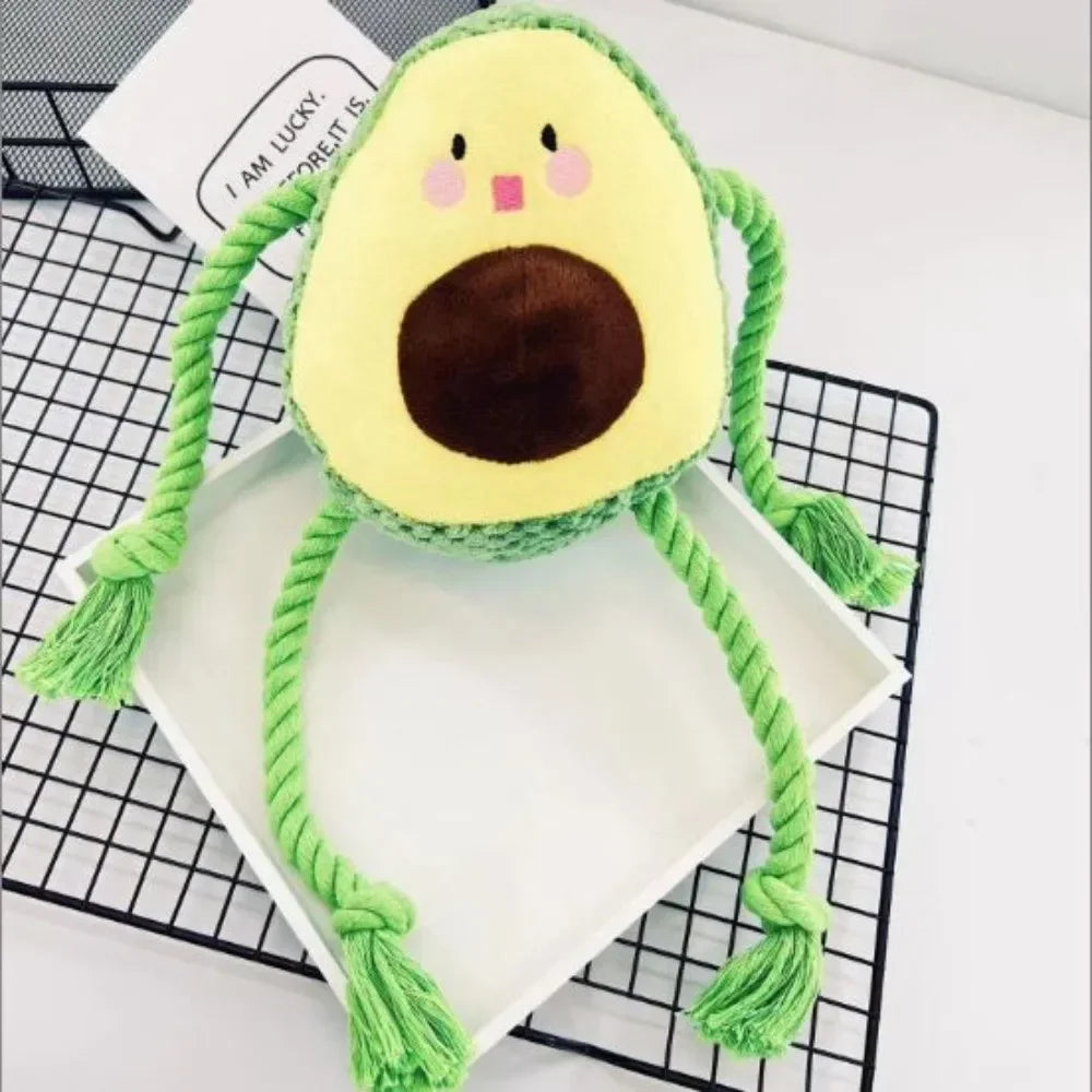 Dog Chew-Resistant Knot Doll Avocado Octopus Cat Interactive Squeaky Toy