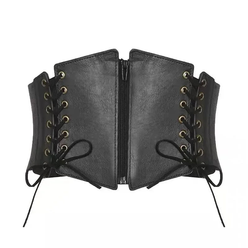 Punk PU Leather Corset Wide Belt - Gothic Elastic Bustier Dress Girdle