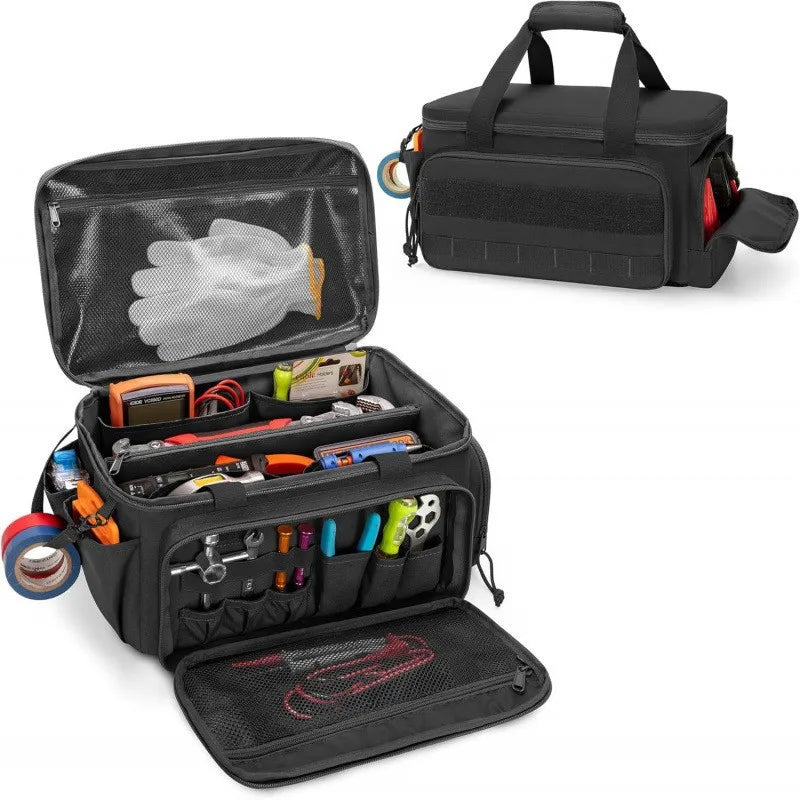 Heavy-Duty Tool Bag 14 Inch – Wide-Mouth Black Tool Organizer for Electricians & Handymen