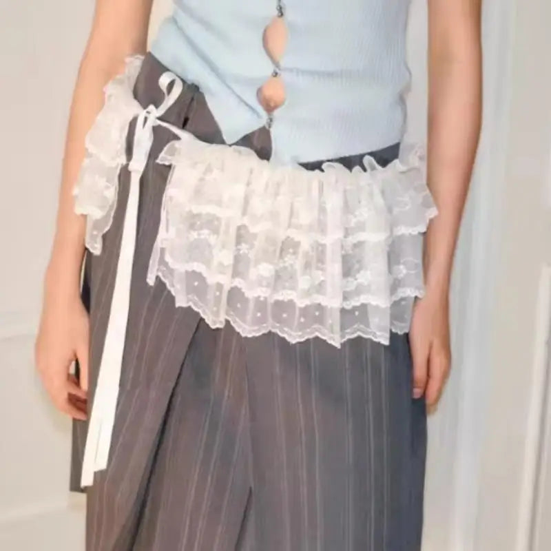 Y2K Lace Mini Layered Skirt, Coquette Tiered Denim-Look Skirt for Women