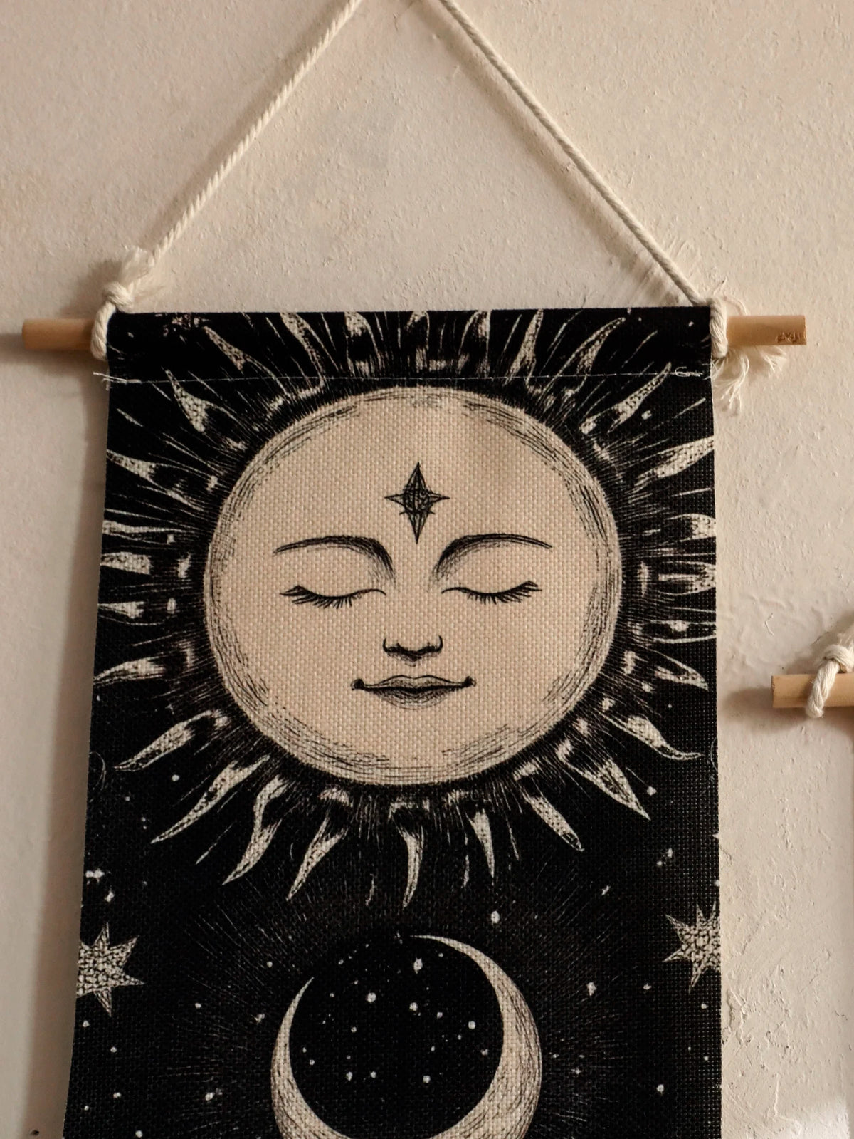 Celestial Moon Phase Tapestry Wall Hanging - Gothic Witchy Black White Boho Decor