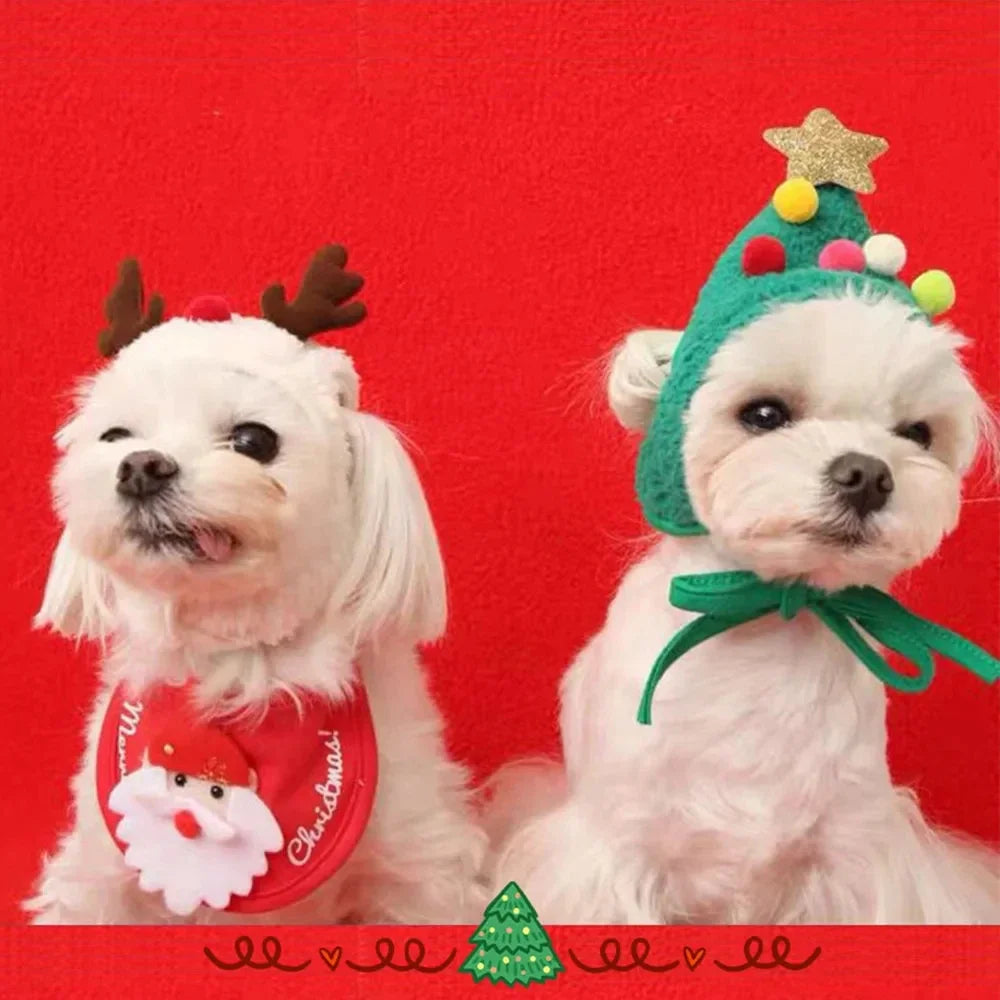 Christmas Pet Reindeer Antler Hat Costume Set - Bandana Bib Scarf for Dogs & Cats