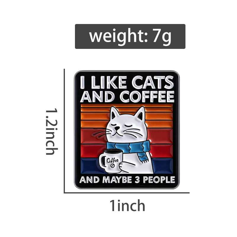 I Like Cats and Coffee Enamel Pin – Cute Cartoon Cat Drinking Coffee Alloy Brooch for Lapels & Bags