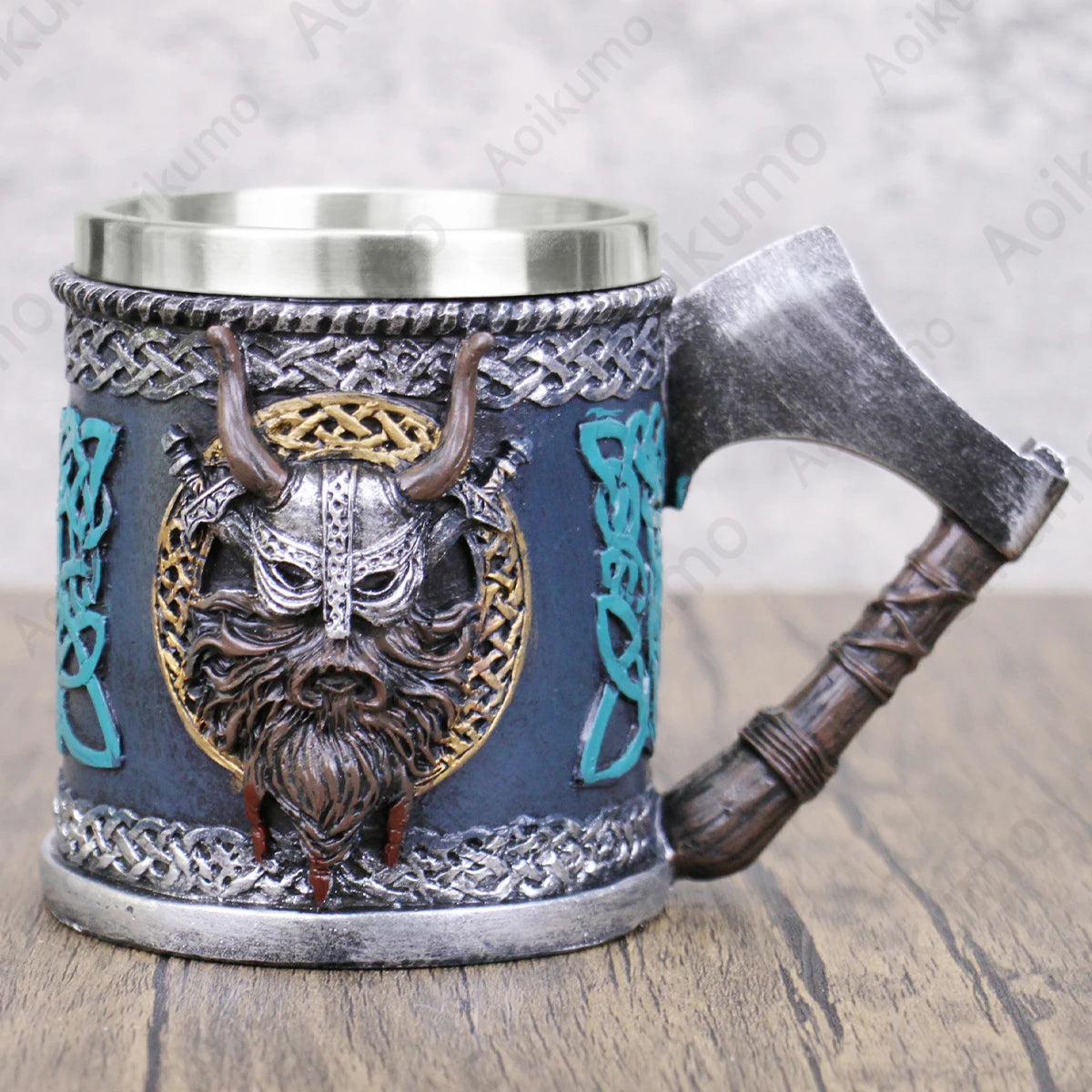 Viking Skull Stainless Steel Beer Stein Mug, 400ml Nordic Tankard