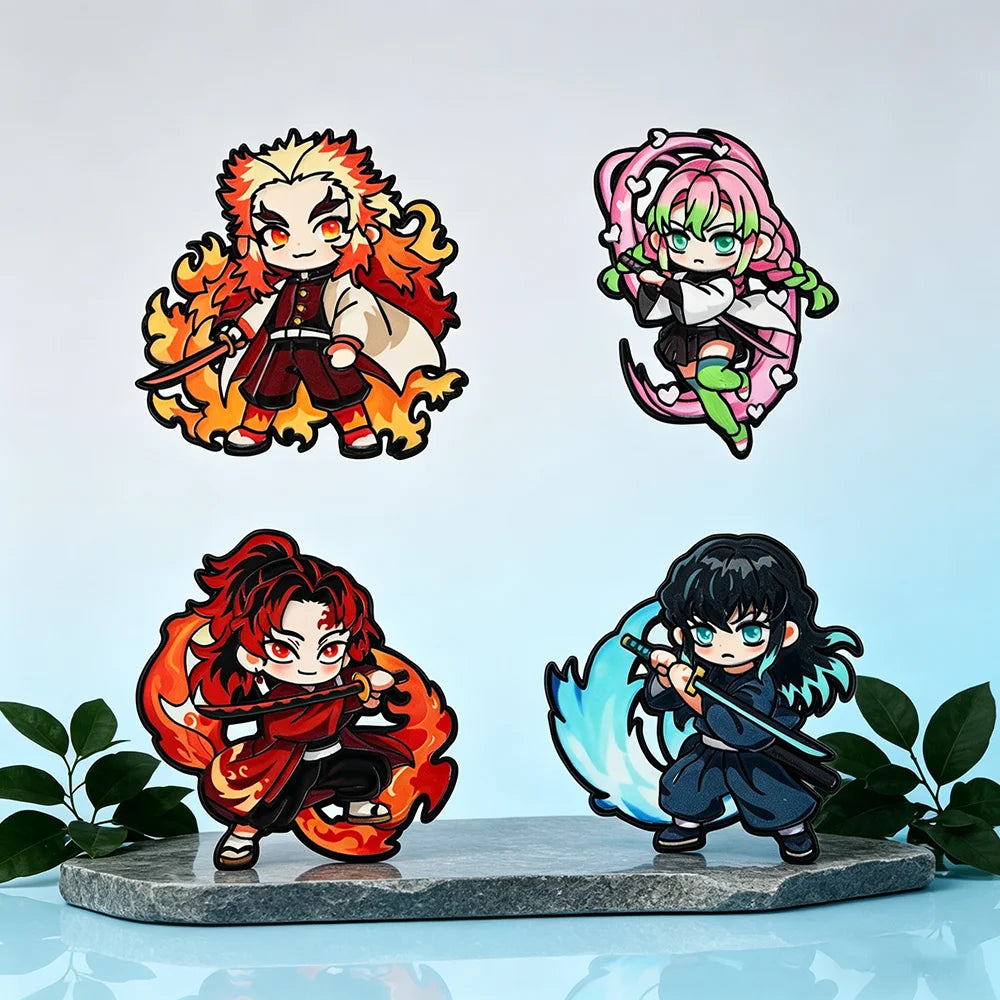 Demon Slayer Enamel Pins Set 4pcs Rengoku Anime Cartoon Jewelry Brooch Accessory