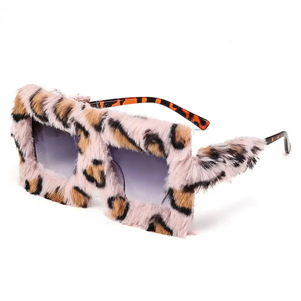 Y2K Oversized Plush Sunglasses Fluffy Winter Shades Halloween Novelty Glasses