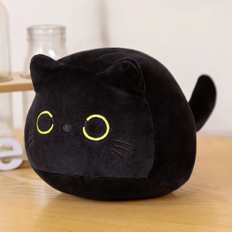 Kawaii Black Cat Plush Doll Soft Stuffed Round Cat Plushie Keychain Bag Pendant