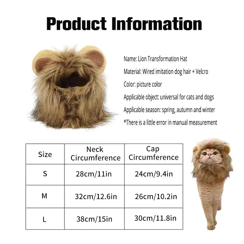 Lion Mane Wig Pet Hat for Cats & Small Dogs – Funny Cosplay Costume for Halloween & Photos