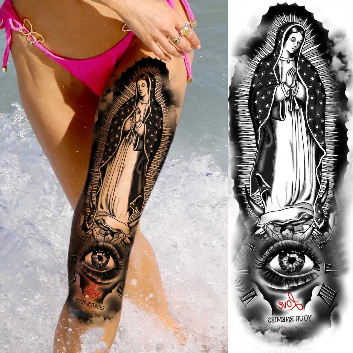 Full Arm Temporary Tattoo Sleeve, Waterproof Realistic Fake Tattoos for Men and Women